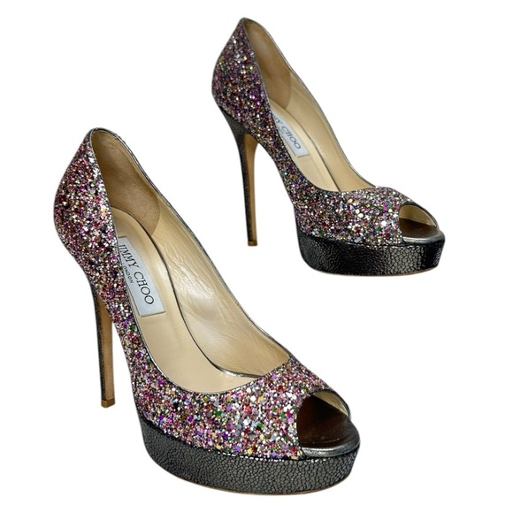 Jimmy Choo, Women’s Platform Pump ‘Crown’ Glitter, Multi Color, Size 37 IT, 7 US - Picture 4 of 16